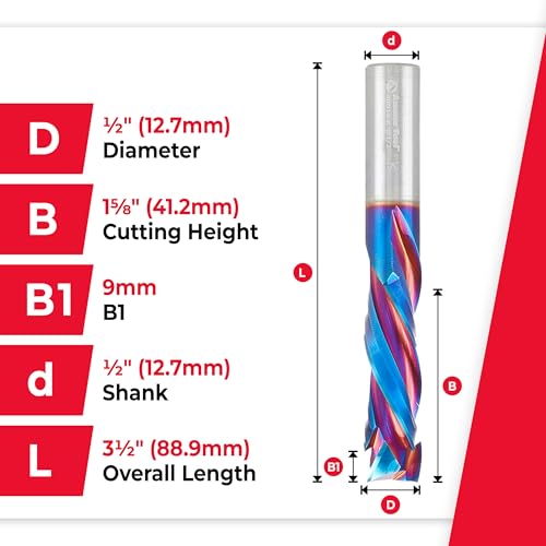 Image of Amana Tool Spektra Extreme Tool Life Solid Carbide CNC Compression Spiral Router Bit, 46014-K, 1 /2 D x 1-5 /8 CH x 1 /2 Shank x 3-1 /2 Inch Long 3 Flute