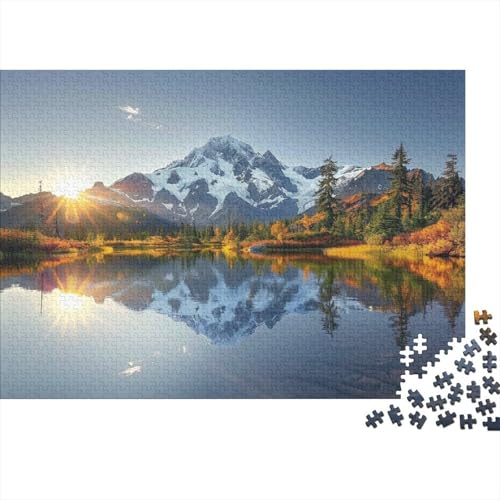 Puzzle de 1000 piezas de paisaje de montaña nevada en el amanecer para adultos, 52x38cm