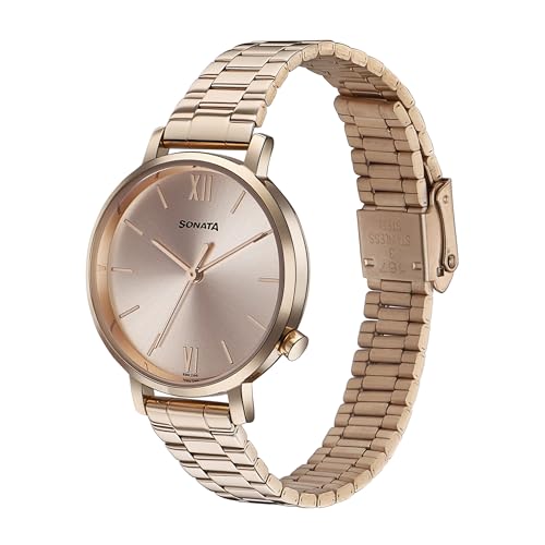 Image of Sonata Elegent Essentials Quartz Analog Rose Gold Dial Stainless Steel Strap Watch for Women