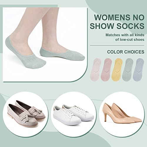 Icamter 10 Pairs No Show Socks Womens Cotton Low Cut Socks Breathable Non Slip Casual Invisible Flat Boat Liner Socks Style02 Blue(10 Pairs) #TOP6