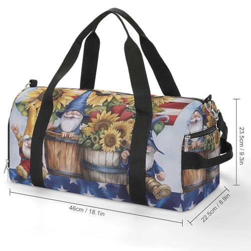 U.S. Flag Sunflower Gnome Funny Gym Bag Travel Tote Bag Duffel Bag with Shoe Compartment for Weekender Sports Vacation3