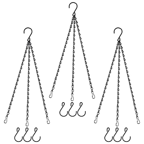Fetanten Hanging Basket Chain 20 Inch Black 3 Point Plant Chains with Hooks for Hanging Baskets Planter Pots Perfect for Indoor Outdoor Decor (3 PCS)