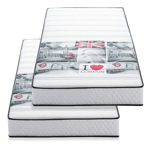 BLUE MOON Lot de 2 Matelas Mousse London 90x190. Mousse profilée 5 Zones de Confort. Épaisseur 15cm – Fabriqué en Belgique