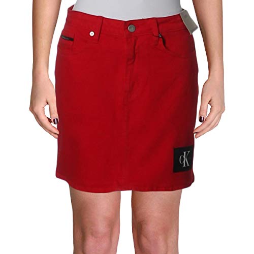 Calvin Klein Jeans Women's Denim Mini Skirt Skirt, Tango red, 26