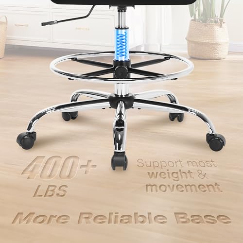 400LBS Drafting Chair, Tall Office Chair with Adjustable Lumbar Support&Footrest Ring, Comfy Extra Deep W-Shape Thicken Cushion, Breathable Mesh Standing High Desk Chair with Padded Flip-up Armrests