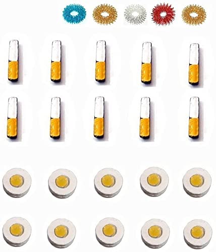 ACM Sujok Therapy Acupressure Bar Magnets Set of 10 and Chakra Magnets Set of 10 with Finger Massager Rings Set of 5 pc
