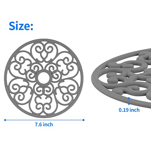 Image of CHEFBEE 3PCS Heat Resistant Silicone Trivet Mats for Hot Dishes, Gray | Flexible, Non-Slip, Modern Kitchen Trivets Protects Table & Countertop, For Teapots Pans Bowls, Daily Kitchen Use