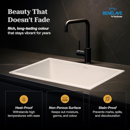 Image of Benelave by Hindware BLACP91004 Quartz Sink 24x18 for Kitchen | Single Bowl | Peach Aura Color | Better Sound Absorption for Quieter Use | 7-year Manufacturer Warranty