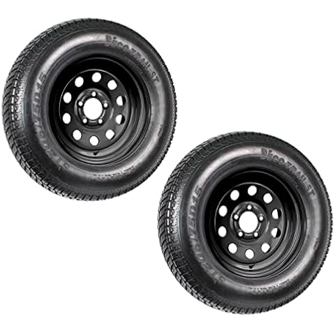 eCustomrim 2-Pack Trailer Tire On Black Wheel Modular Rim ST205/75D15 Load Range C 5 Lug On 4.5 15 x 5-2 Year Warranty w/Free Roadside Cover