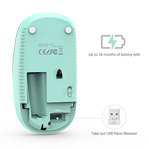 Image of VssoPlor Wireless Mouse, 2.4G Slim Portable Computer Mice with Nano Receiver for Notebook, PC, Laptop, Computer (Mint Green)