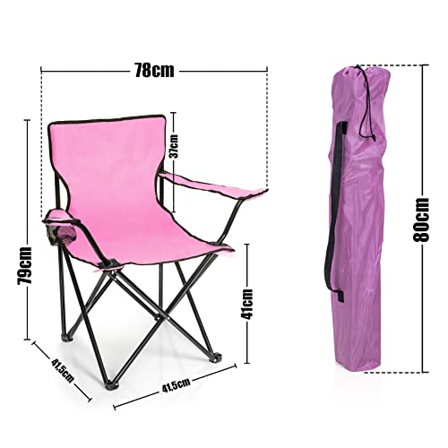 Image of BigDean 2 x Folding Chairs, Pink Camping Chair, Fishing Chair with Drink Holder and Carry Bag, Folding Fishing Chair, Folding Chair, Garden Chair, Relaxing Chair, Fishing Chair, Foldable