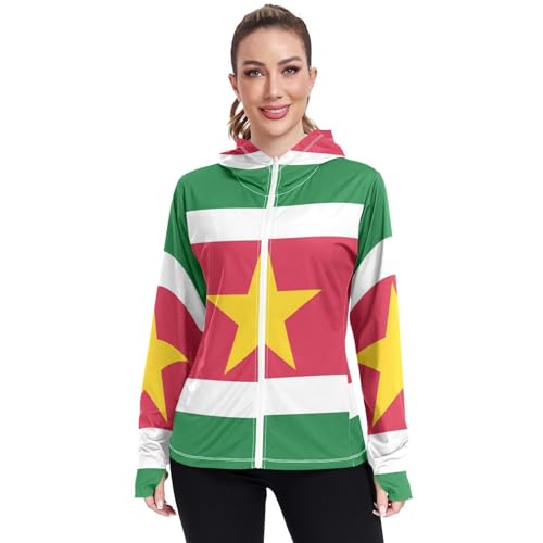 Suriname Flag Womens UPF 50+ Sun Protection Hoodie Jacket Lightweight Long Sleeve Sun Shirt with Pocket Multicoloured