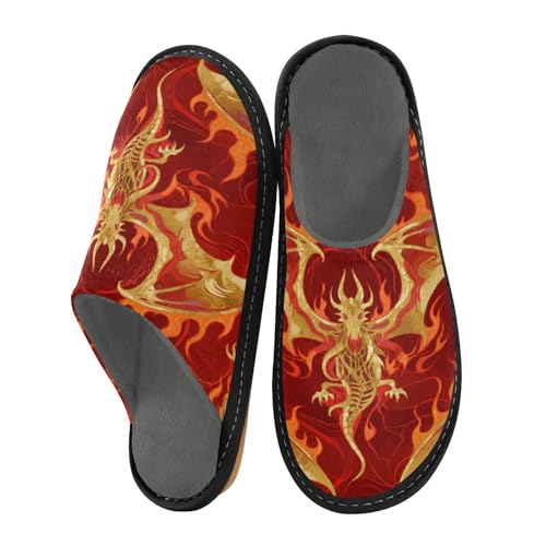 Slippers for Women Dragon Flames Pattern Print Design Soft Fuzzy Women's Slippers Indoor and Outdoor Shoes