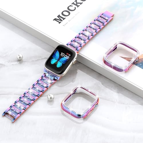 Image of SUPOIX for Apple Watch Band 49mm + Case, Bling Bands for Women (Colorful) | Shiny Metal Bands & 2 Pack Protective Cover Cases for iWatch Ultra 49mm