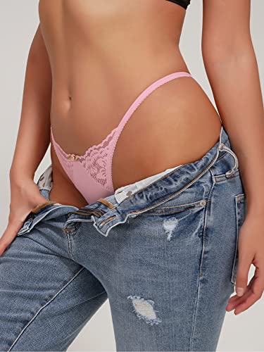 Milumia Women Lace Sexy Panties Underwear G-String Thongs Cheeky Lingerie Bikini Brief Solid Pink Small #TOP3