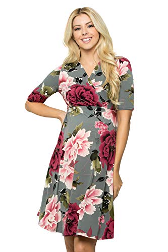 My Bump Maternity Wrap Dress - Overlay Printed Baby Shower Nursing Pregnant Women(Grey Skaj, Small) #TOP26