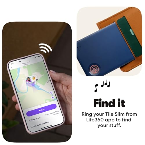 Image of Life360 Tile Slim - Wallet Finder, Bluetooth Tracker and Item Locator for Luggage Tags, Passports and More. Both iOS and Android Compatible. Phone Finder. 1-Pack (Navy Blaze)