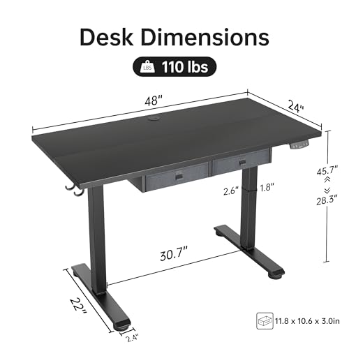 Image of Agilestic Standing Desk with 2 Drawers, Adjustable Height Electric Desk with Storage, 48 x 24 Inches Sit Stand Up Computer Table for Work Office Home, Black