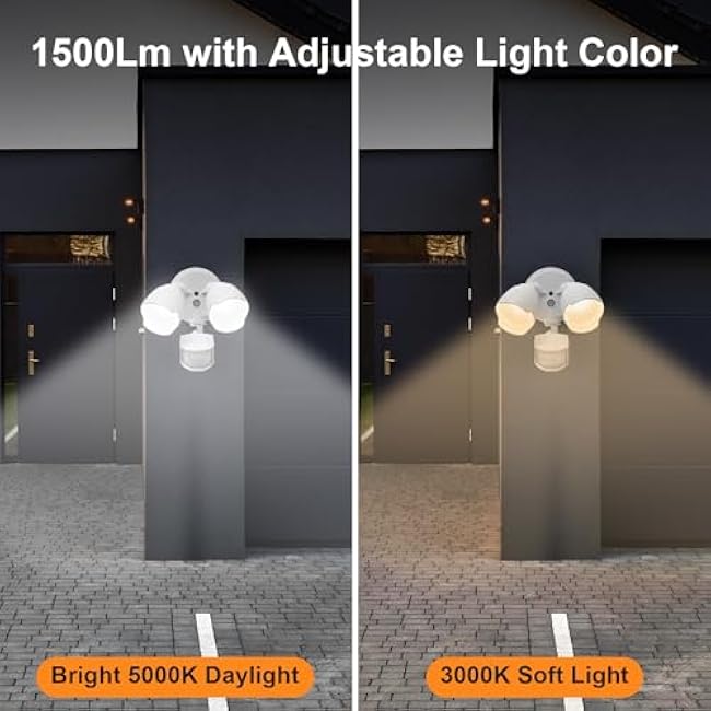 LED Security Lights 15W Dual-Head Flood Wall Light 3000K/5000K Light White