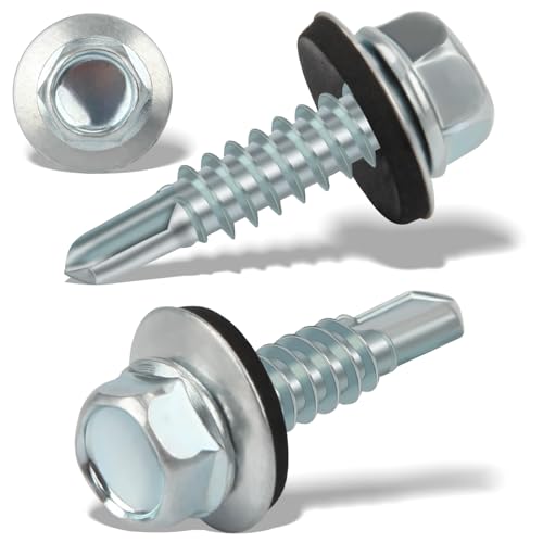 150 sztuk wkrętów do blachy trapezowej, wkręty samogwintujące, 4,8 x 19 mm, sześciokątne, z podkładką uszczelniającą, ocynkowane, wkręty do blachy, wkręty do metalu (srebrne)