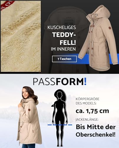 Navahoo Damen Winterjacke mit Teddyfell Winter Jacke warm gefüttert B991 [B991-Ireliaa-Beige-Gr.L]