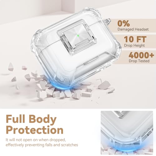 Image of for AirPods Pro 3 Case with Safety Lock,Clear Case Soft TPU Shock-Proof Protective Cover with Cute Bling Keychain and Cleaner kit for Women Girls-Clear White