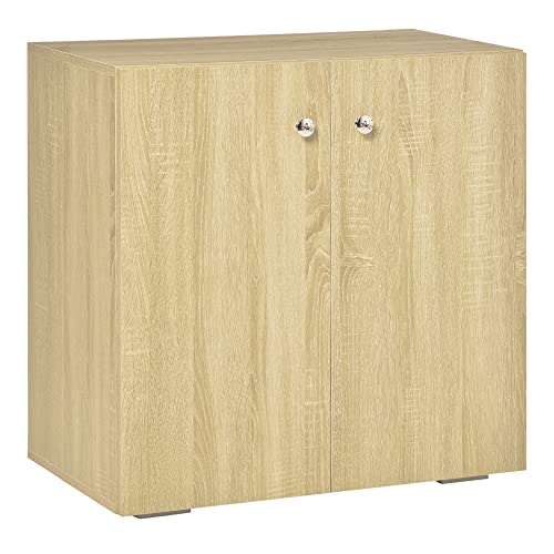 HOMCOM Buffet Commode Placard Meuble de Rangement dossiers pour Salon, Bureau, Salle à Manger avec 2 Portes et étagères en Bois chêne Clair