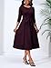 PerZeal Women's Caual Midi Dress 3/4 Sleeve Crewneck A-line Swing Dress for Women with Belt for Wedding Guest & Cocktail Party Burgundy XX-Large