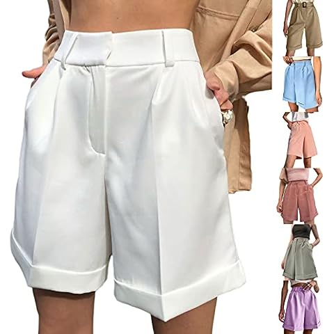 Hulpvktsgiq Women Summer Casual Beach Shorts High Waist Wide Leg Solid Color Loose Fit Bermuda Cargo Shorts Cover