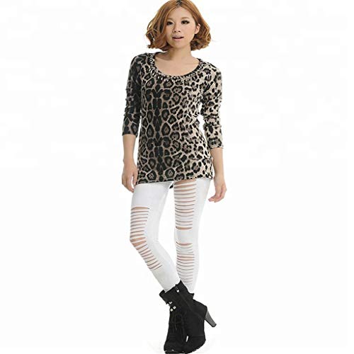 JHKJ Femmes Pleine Longueur découpée déchirure en détresse élastique Tirez sur des Collants de Yoga Stretch Stretch Stretch,White,XXL Cover