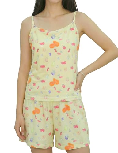 Image of Women's Cami Pajama Sets 2 Piece Soft Tank Top & Shorts Fruit Flower Cute Print Summer Sleepwear