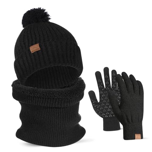 Ensemble bonnet écharpe femme noir anti-froid confortable pour l'hiver