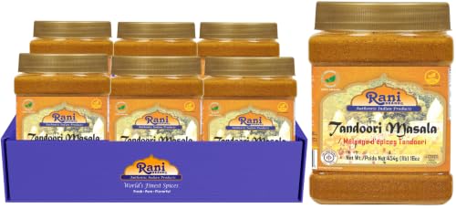 Rani Tandoori Masala (Natural, No Colors Added) Indian 11-Spice Blend 16oz (1lb) 454g PET Jar, Pack of 6 ~ Salt Free | Vegan | Gluten Friendly | NON-GMO | Kosher | Indian Origin