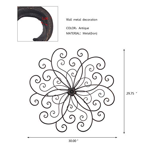 Deco De Ville 30" Black Flower Wall Decor,Vintage Large Metal Art Wall Decorations For Living Room Bedroom #TOP1