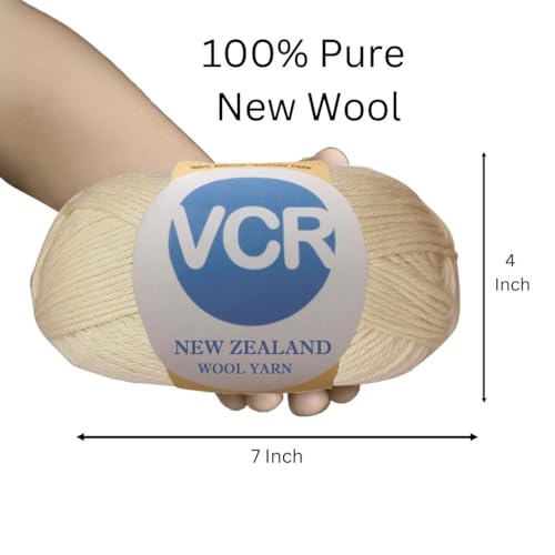 Image of VCR Light Beige Chunky Wool Yarn, 100 Grams, Hank, 196 Meters, 100% New Zealand Wool Knitting Yarn, Soft Crosia Thread Suitable for Baby Blankets & Booties Pack of 1