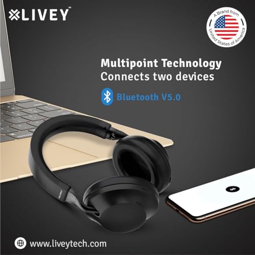 Image of LIVEY 910BT-ENC Series Wireless Active Noise Cancellation ENC Mics Multipoint Technology HiFi Audio Headset Optimized for Microsoft Teams & UC Compatible with iOS Android Mac Windows Devices (Black)