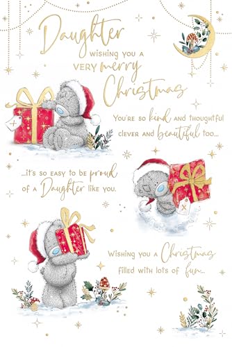 Me To You Tatty Teddy Beautiful Daughter Christmas Card With Paper Insert, Tatty Teddy With Gift 6x9ins - Official Collection