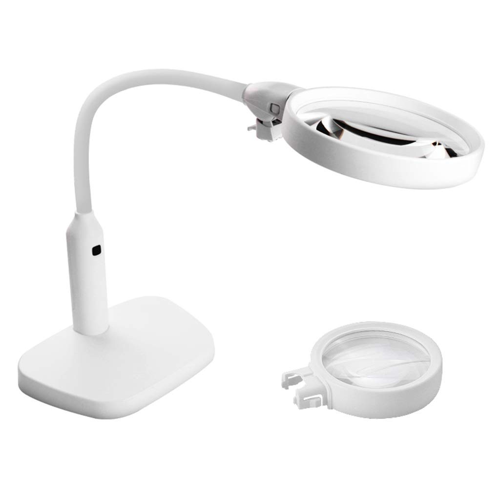 Lámpara de aumento 2 en 1 para computadora de escritorio y con abrazadera, lupa de lectura 5X 10X con soporte de luz, luces LED de luz diurna brillante y cuello de cisne flexible para pasatiempos, man