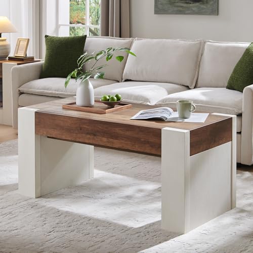 OKD 48 Modern Coffee Table with Hidden Storage Drawer Antique White