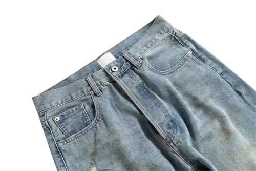 Men’s High-Waisted Blue Jeans, Y2K Streetwear Style, Wide Leg, Ripped Denim Pants for Fall4