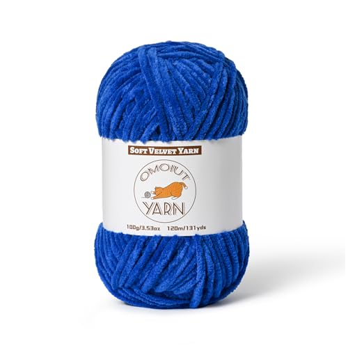 Image of Fluffy Velvet Yarn for Crocheting, Chunky Chenille Baby Blanket Yarn for Crocheting, Soft Fuzzy Puzzle Yarn for Knitting, 100g /3.53oz Bulky Thick Amigurumi Crochet Yarn（Royal Blue）