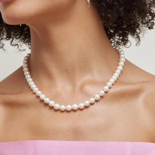 The Pearl Source 14K Gold AAAA Quality White Freshwater Cultured Pearl Necklace for Women - Pearl Gifts for Christmas, Holidays and Anniversary2