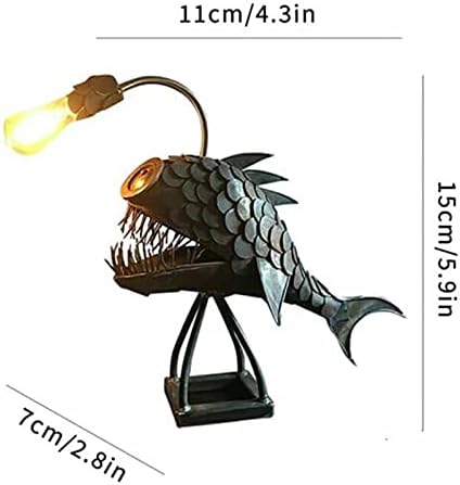 Angler Fish Lamp Steampunk Halloween Steampunk Decoration Vintage Iron Art Handmade Statue Sea Animal Ornament Desktop Night Light Gift Bedside Lamp for Bedroom Lighting USB LED Animal Lamp