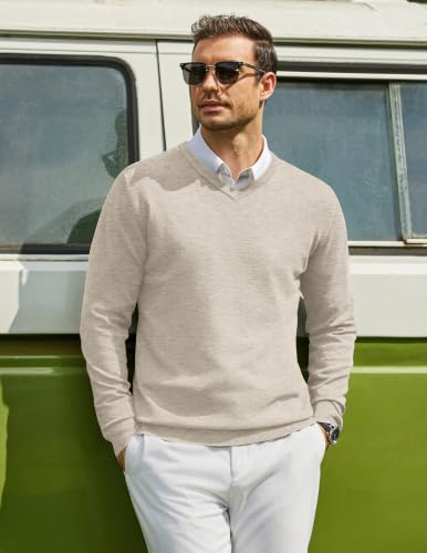 Image of COOFANDY Mens Casual V Neck Sweater Knit Slim Fit Long Sleeve Pullover Top