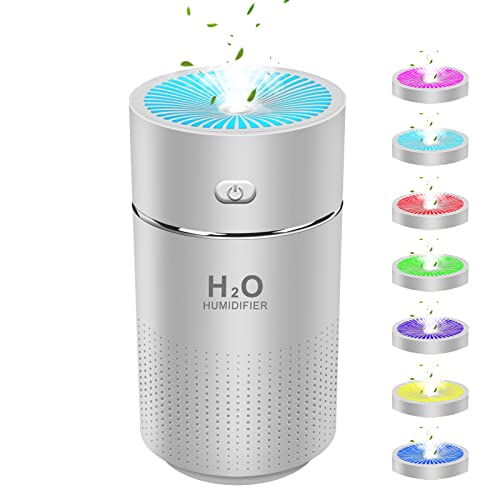 Portable Mini Humidifier, 360ml Small Plant Humidifier, Humidifier for Car, Portable Humidifier for Office Bedroom Baby, USB Personal Desk Humidifier with 7 Colors Night Light, Auto Shut Off (Grey)