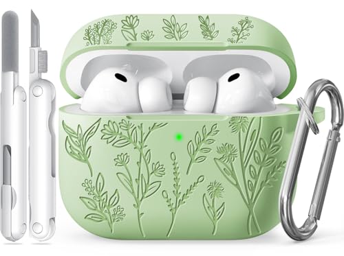 Image of Ekoonpft for Airpods Pro 3 Case, Flower Engraved Cases for Apple AirPods Pro 3rd Generation 2025, Soft Silicone Cover for Men Women Girly with Cleaning Kit & Keychain, Anti-Scratch, Shockproof