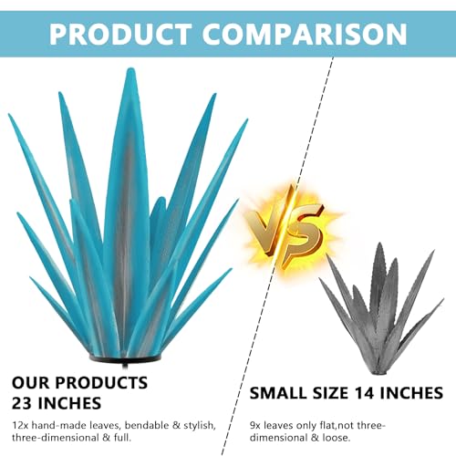 Image of TOMBABY Enlarge Metal Plants Tequila Rustic Sculpture, Outdoor Patio Yard, Home Decor Hand Painted Agave Garden Statue, Outdoor Lawn Ornaments Yard Stakes for Mom Gift (1 Big&Large Blue)