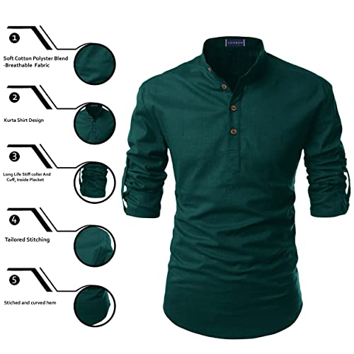 Image of Zombom Men's Solid Cotton Polyester Blend Casual Regular Fit Mandarin /Chinese Collor Full Sleeve Kurta Shirt for Men