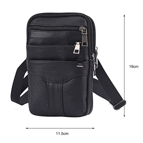 Bolsa de couro masculina de ombro bolsa transversal retrô para celular cinto bolsa de ombro, Preto,