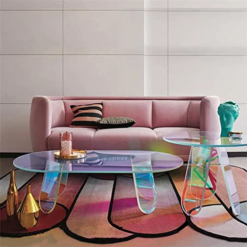 Acrylic Coffee Table, Iridescent Glass End Table Round Side Table For Home Living Room Office Reception #TOP5